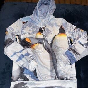Penguin Pullover Hooded Sweatshirt Unisex 3D Hoodie Blue Gray Gold Medium M